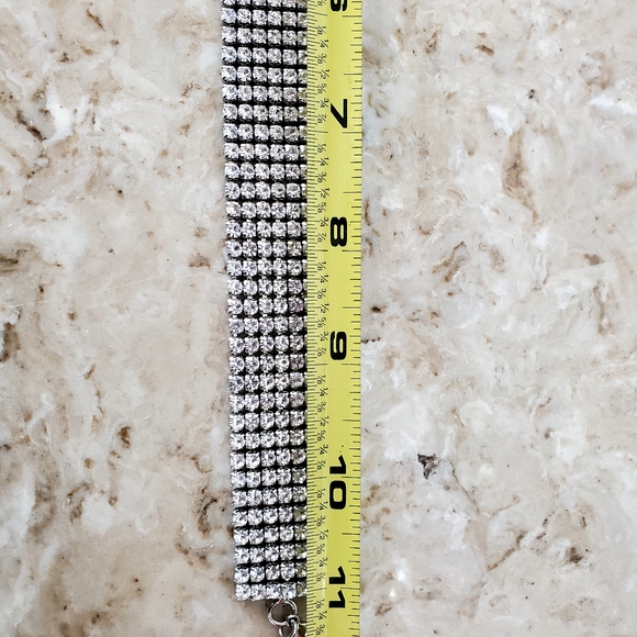 Stunning Vtg Rhinestone 6 Row Silver Tone  Choker Necklace - Picture 11 of 12